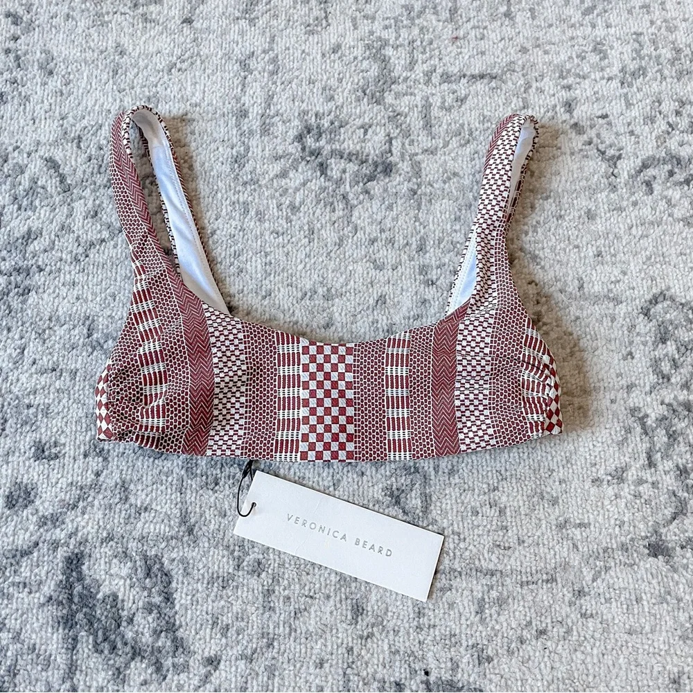 NEW Veronica Beard Celeste ruched printed bikini top